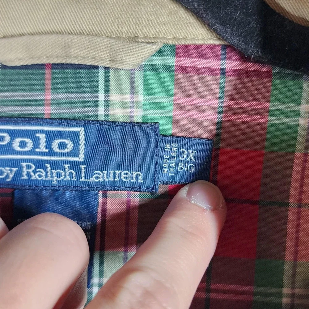 Vintage‎ Polo Ralph Lauren Harrington Jacket Mens 3X Khaki Plaid Lined Coat Y2K